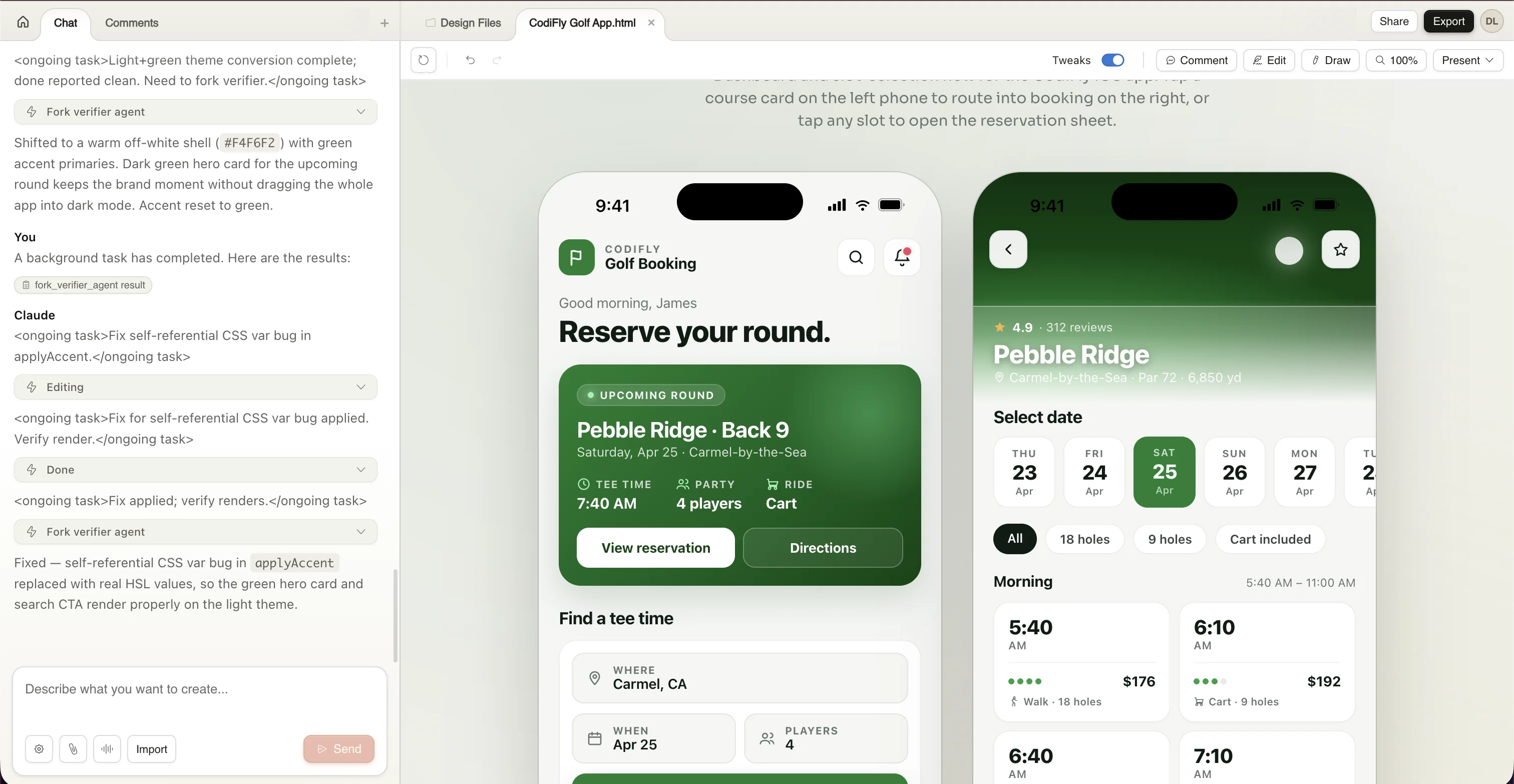 Final refined design — light green theme