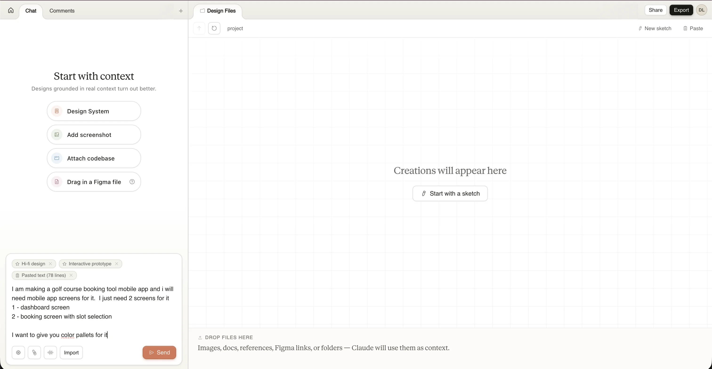 Writing the first prompt for the golf booking app