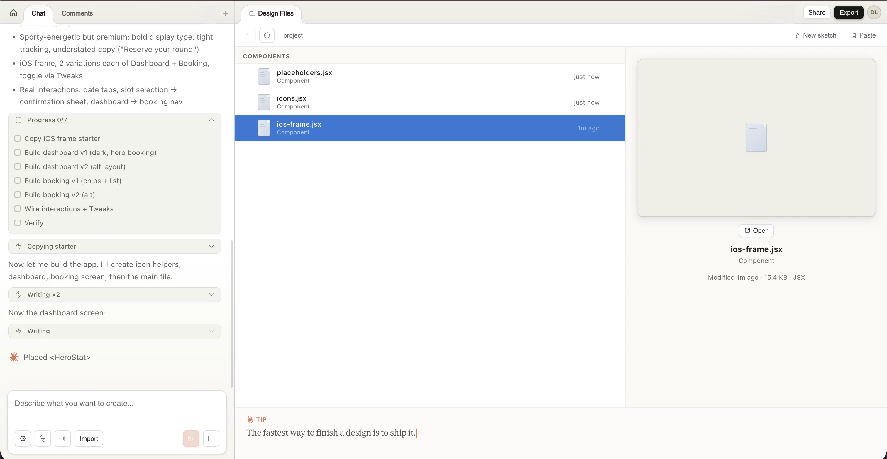 Components being built