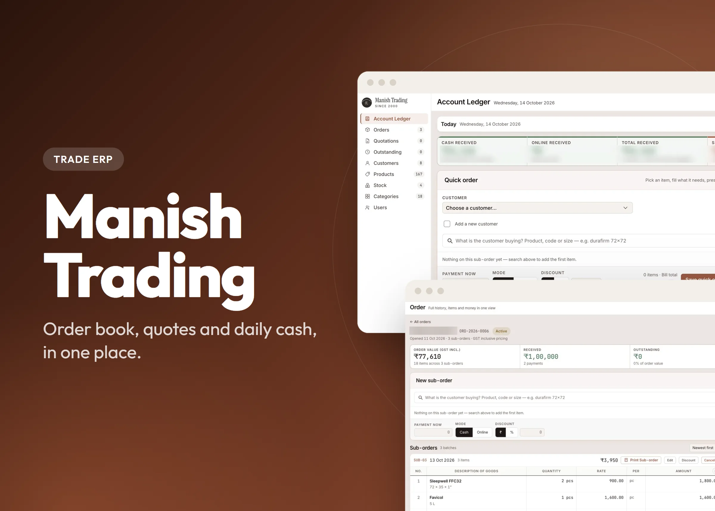 Manish Trading — Trade ERP / Web project by CodiFly